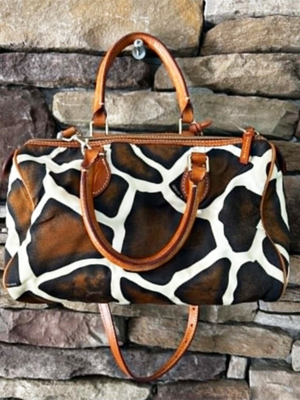 Dooney & Bourke Brown and Cream Giraffe-Print Satchel - Picture 4 of 8